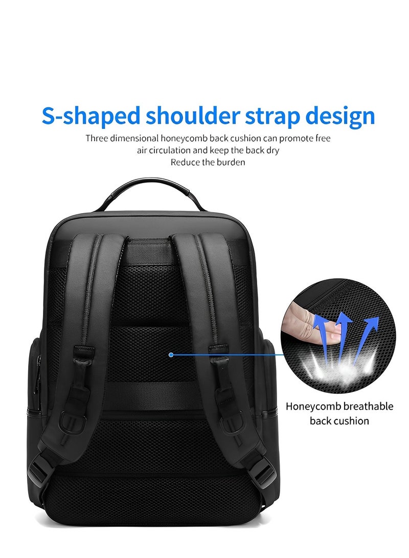 Skycare Large-Capacity Men's Laptop Backpack for Business Travel, with USB Charging Port -Waterproof and Multi-Functional