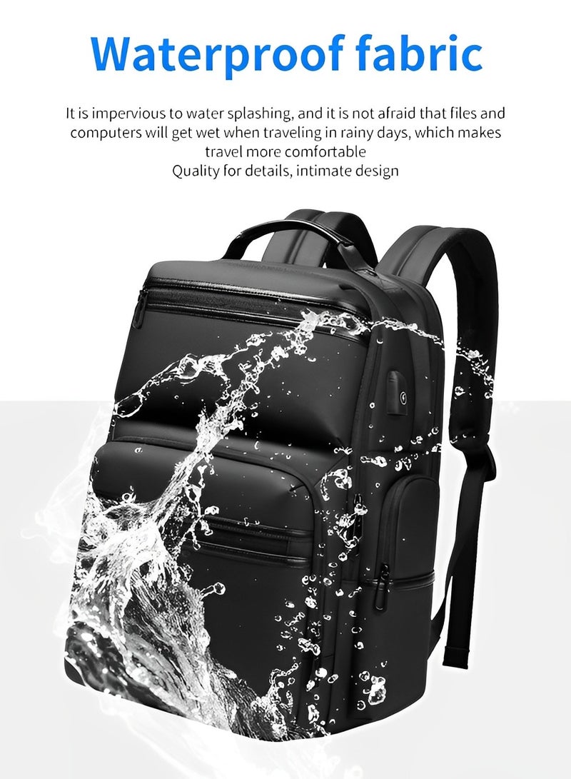 Skycare Large-Capacity Men's Laptop Backpack for Business Travel, with USB Charging Port -Waterproof and Multi-Functional