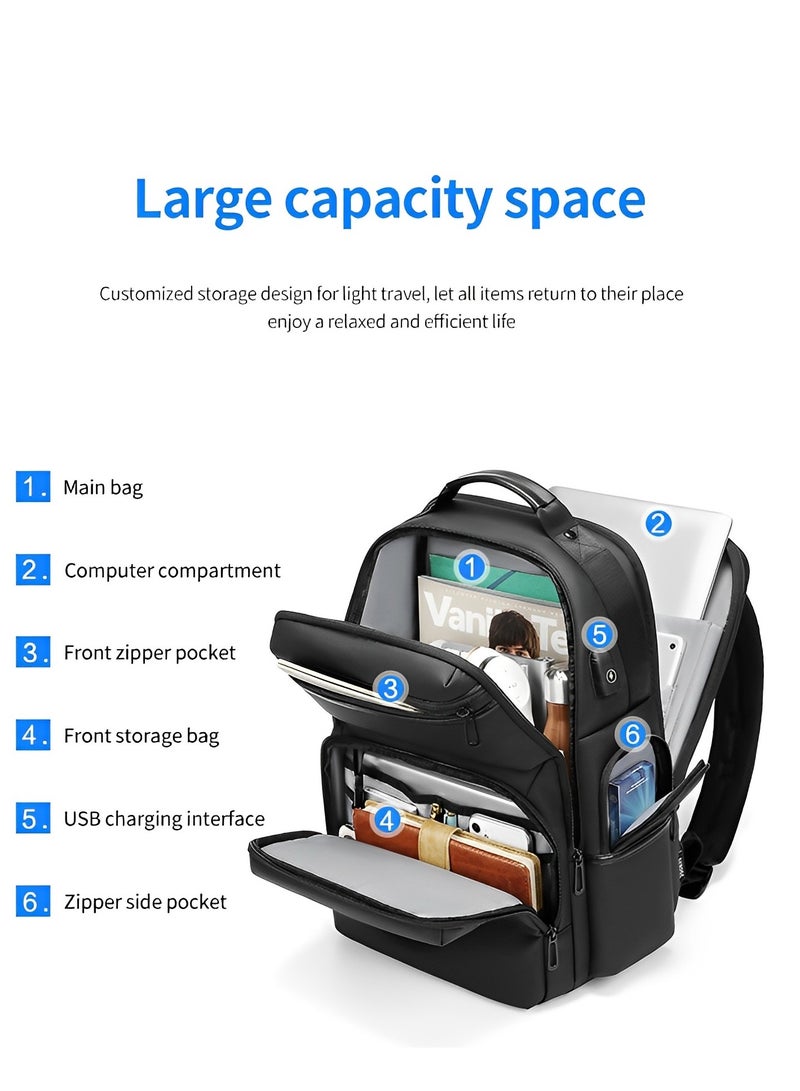 Skycare Large-Capacity Men's Laptop Backpack for Business Travel, with USB Charging Port -Waterproof and Multi-Functional