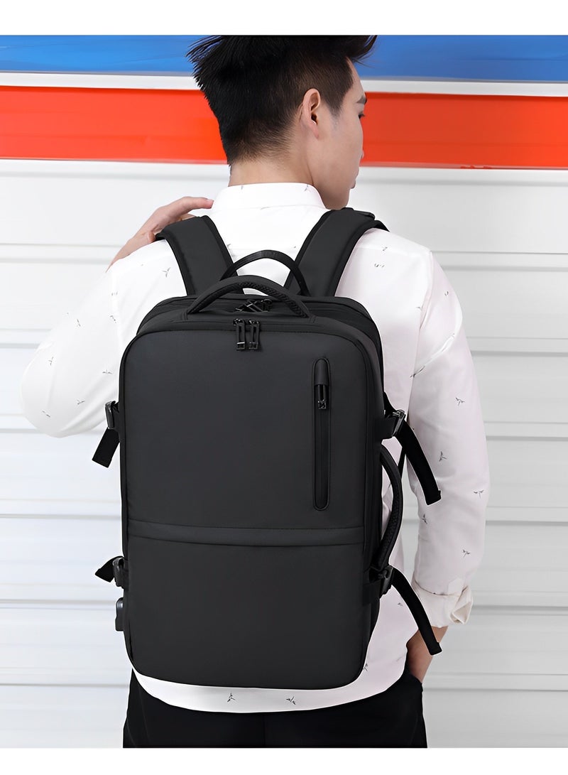Skycare Large-Capacity Men's Laptop Backpack for Business Travel, with USB Charging Port - Expandable and Multi-Functional