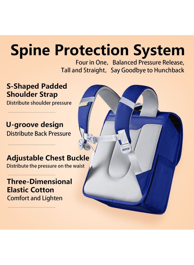 Nohoo Preppy Spine Protection Horizontal School Backpack for 0-5 Grade Primary Students - Blue