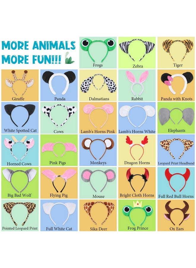 28 Pieces Jungle Animal Headbands Animal Ears Headband For Adult Jungle Theme Kids Headbands Animal Horn Hair Hoop For Birthday Photo Props Zoo Animals Cosplay Party Decorations Safari Party Favors