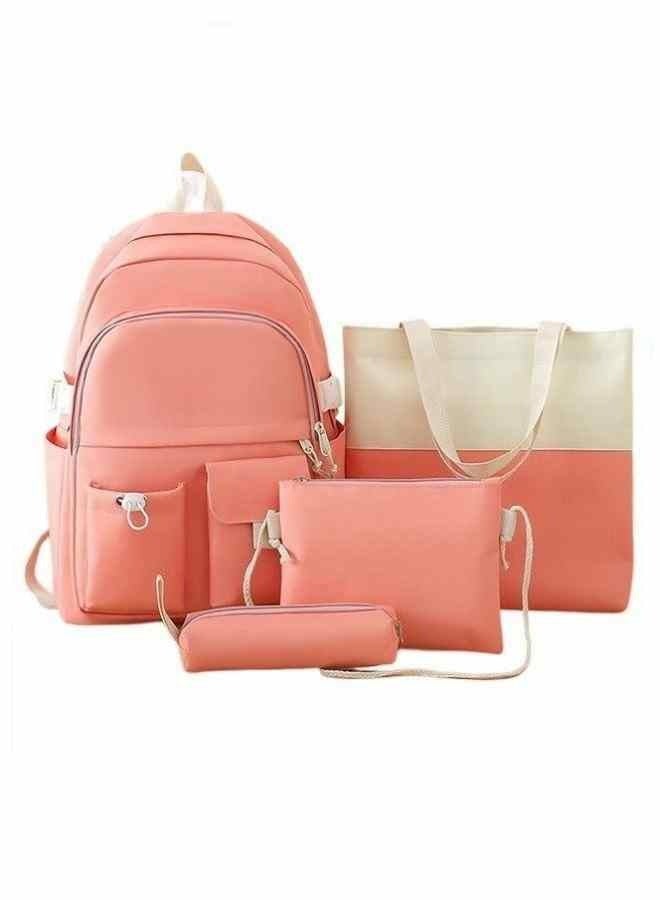 4 Pcs Letter Graphic Colorblock Backpack Set Large Capacity School Bag Bookbag Shoulder Totes Pencil Case for Kids Girls Pink/White
