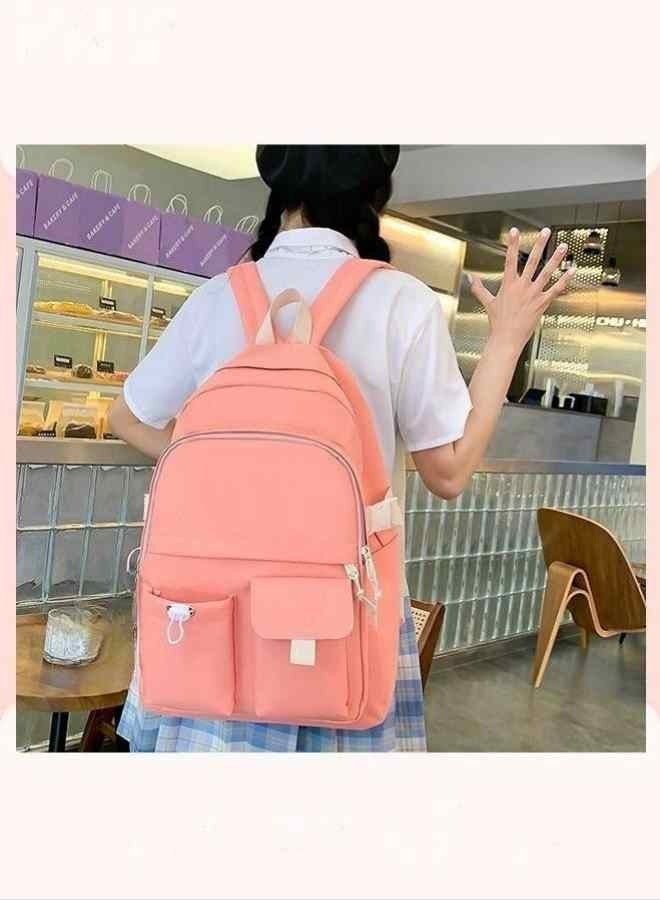 4 Pcs Letter Graphic Colorblock Backpack Set Large Capacity School Bag Bookbag Shoulder Totes Pencil Case for Kids Girls Pink/White