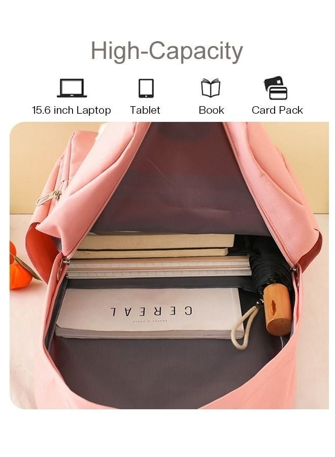 4 Pcs Letter Graphic Colorblock Backpack Set Large Capacity School Bag Bookbag Shoulder Totes Pencil Case for Kids Girls Pink/White