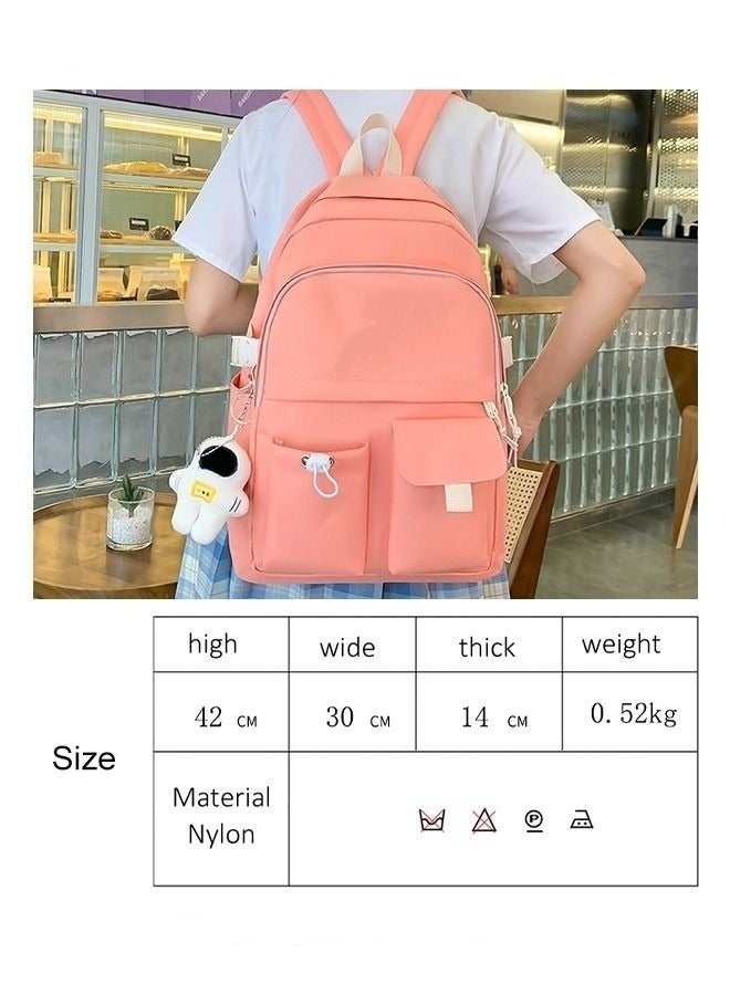 4 Pcs Letter Graphic Colorblock Backpack Set Large Capacity School Bag Bookbag Shoulder Totes Pencil Case for Kids Girls Pink/White