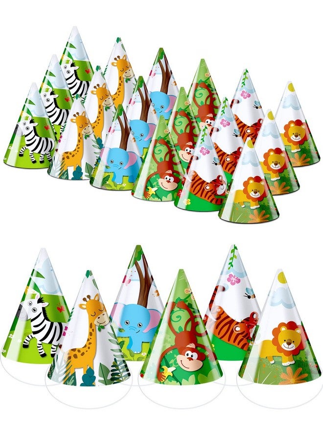 30 Pcs Animals Cone Hats Birthday Party Hats For Kids Jungle Safari Zoo Birthday Party Decorations Diy Photo Props Toddlers Holiday Games Supplies Tiger Giraffe Elephant Monkey Lion Zebra