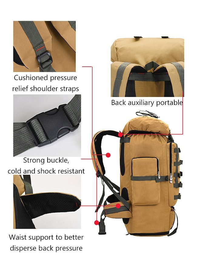 Hiking Backpack 100L Mountain Climbing Camping Bags Waterproof Rain Cover Extralarge Capacity 30 Inches Brown