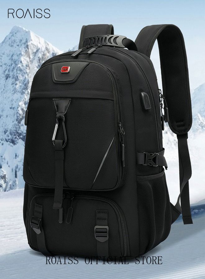 Unisex Independent Shoes Compartment Hiking Backpack 50L Large Capacity Expandable Luggage Bag with USB Port Wet and Dry Separation Shoe Compartmen for Sports Travel Outdoor Business Trip Work Black