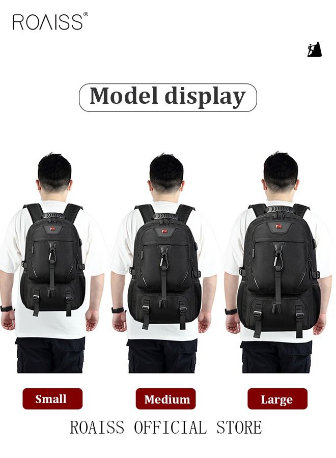 Unisex Independent Shoes Compartment Hiking Backpack 50L Large Capacity Expandable Luggage Bag with USB Port Wet and Dry Separation Shoe Compartmen for Sports Travel Outdoor Business Trip Work Black