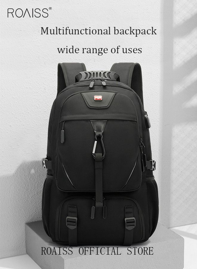 Unisex Independent Shoes Compartment Hiking Backpack 50L Large Capacity Expandable Luggage Bag with USB Port Wet and Dry Separation Shoe Compartmen for Sports Travel Outdoor Business Trip Work Black