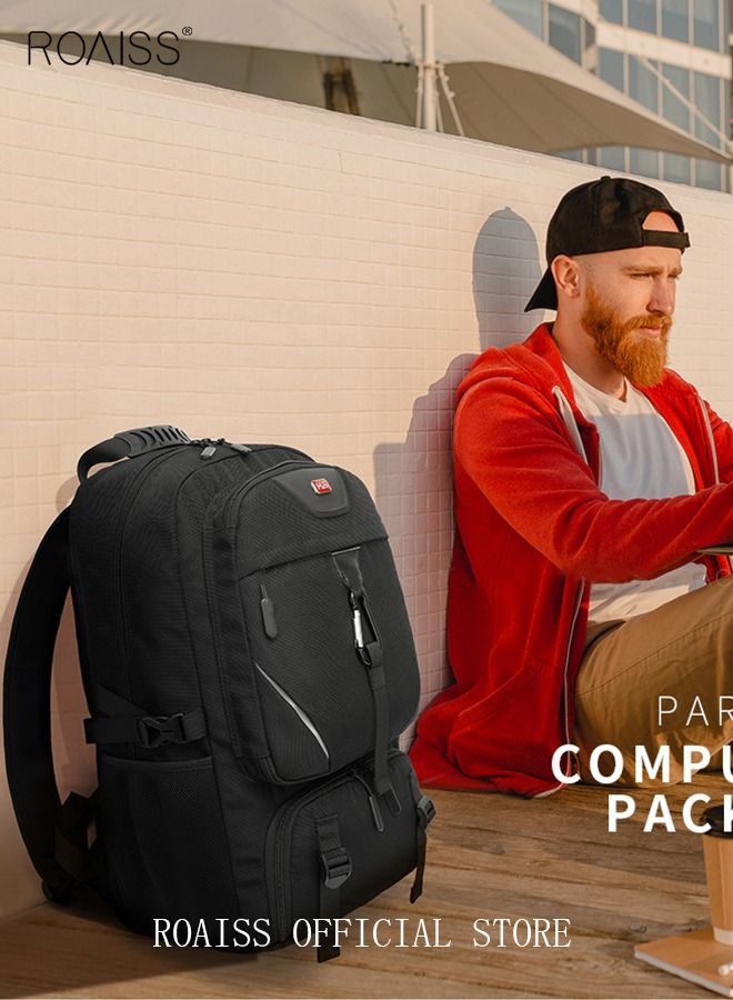 Unisex Independent Shoes Compartment Hiking Backpack 50L Large Capacity Expandable Luggage Bag with USB Port Wet and Dry Separation Shoe Compartmen for Sports Travel Outdoor Business Trip Work Black