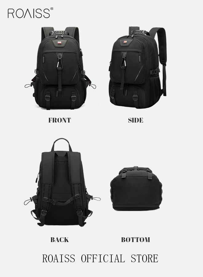 Unisex Independent Shoes Compartment Hiking Backpack 50L Large Capacity Expandable Luggage Bag with USB Port Wet and Dry Separation Shoe Compartmen for Sports Travel Outdoor Business Trip Work Black
