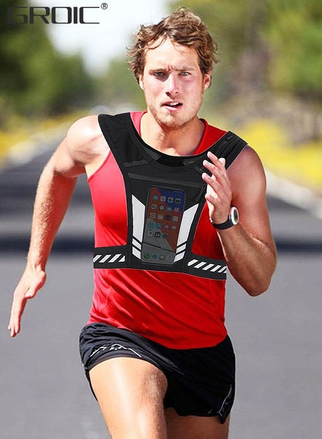 Running Vest Phone Holder,Reflective Running Vest, High Visibility Running Gear with Large Pocket,Reflective Hydration Vest Train Free Workout Gear,Adjustable Waistband