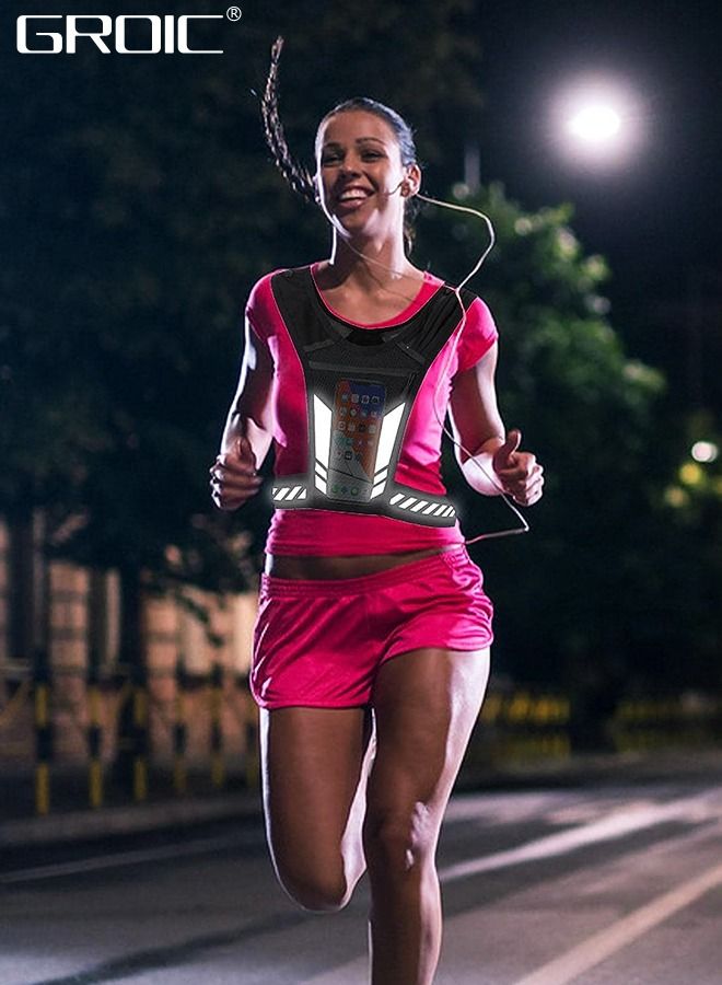 Running Vest Phone Holder,Reflective Running Vest, High Visibility Running Gear with Large Pocket,Reflective Hydration Vest Train Free Workout Gear,Adjustable Waistband