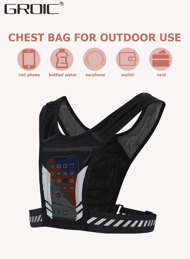 Running Vest Phone Holder,Reflective Running Vest, High Visibility Running Gear with Large Pocket,Reflective Hydration Vest Train Free Workout Gear,Adjustable Waistband