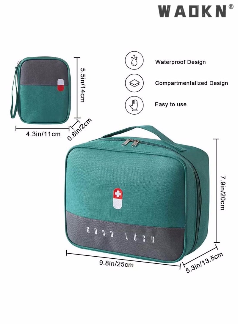 Empty First Aid Bags Travel Medical Supplies Cosmetic Organizer Insulated Medicine Bag Convenient Safety Kit Suit for Family Outdoors Hiking Camping Car Office Workplace Green (Mom Son Bag)