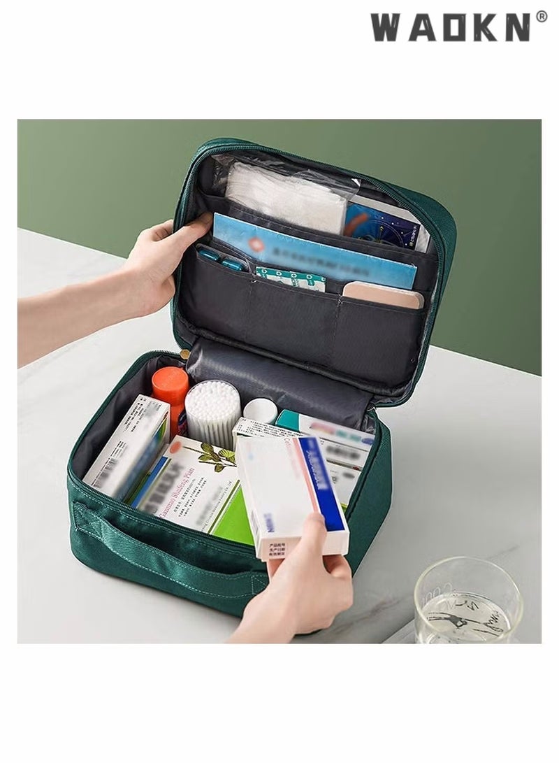 Empty First Aid Bags Travel Medical Supplies Cosmetic Organizer Insulated Medicine Bag Convenient Safety Kit Suit for Family Outdoors Hiking Camping Car Office Workplace Green (Mom Son Bag)