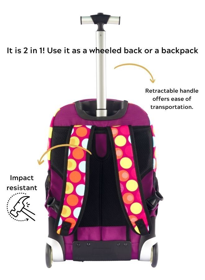 Pierre Cardin Trolley Backpack Set of 3-Purple Polka Dots Design