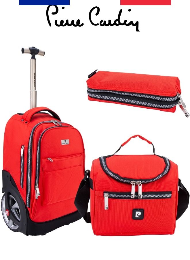 3 Piece Kids School Trolley Bag laptop compartment Big Wheels With Lunch bag & Pencil Case