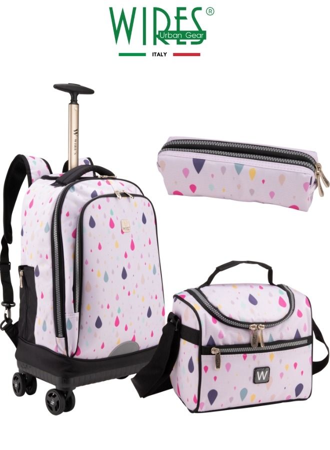 3 Piece Kids School Trolley Bag laptop compartment 4 Wheels With Lunch bag & Pencil Case