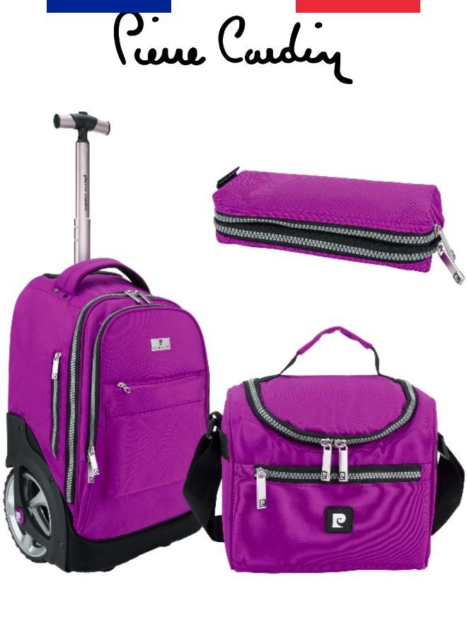 3 Piece Kids School Trolley Bag laptop compartment Big Wheels With Lunch bag & Pencil Case