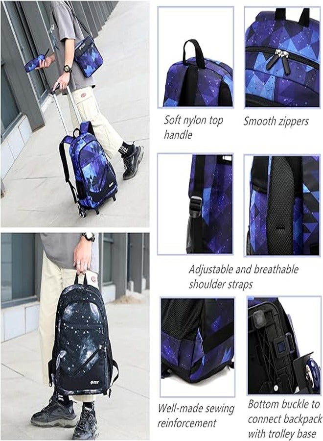 Three-Piece Trolley School Bag, Lunch Bbox Bag, Pencil Case, Large-Capacity Waterproof Bag