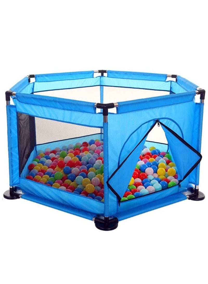 Baby Playpen Children Safety Barrier Pool Balls Foldable Kids Basketball Football Field For 0-6 Years Old Game Tent Railing Blue With 50 Balls