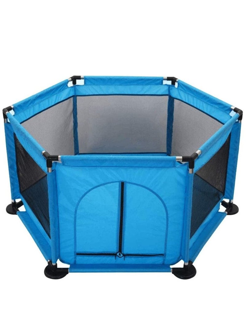 Baby Playpen Children Safety Barrier Pool Balls Foldable Kids Basketball Football Field For 0-6 Years Old Game Tent Railing Blue With 50 Balls