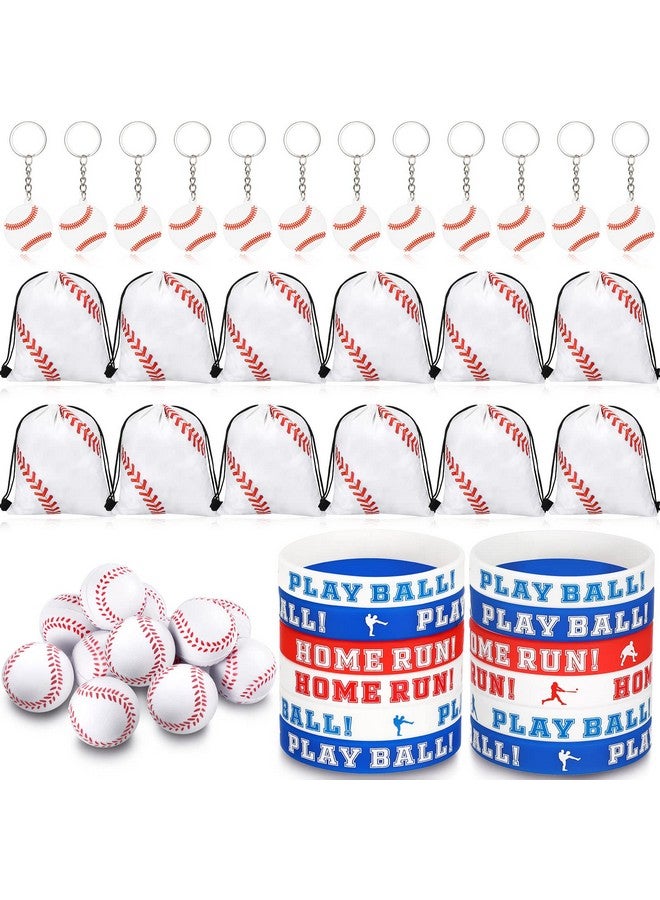 48 Pcs Baseball Party Favors Supplies 12 Baseball Silicone Bracelet 12 Baseball Drawstring Treat Bag 12 Mini Baseball Stress Ball And 12 Baseball Keychains For Birthday Baseball Party Decorations