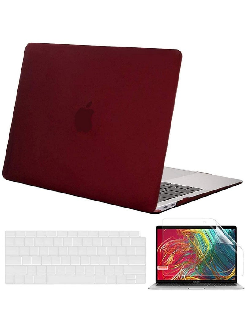 Hard Shell Case US Layout Skin Keypad Cover and Screen Protector Compatible for MacBook Air 13-inch with Retina Display Model A1932 Release 2019/2018 Wine Red