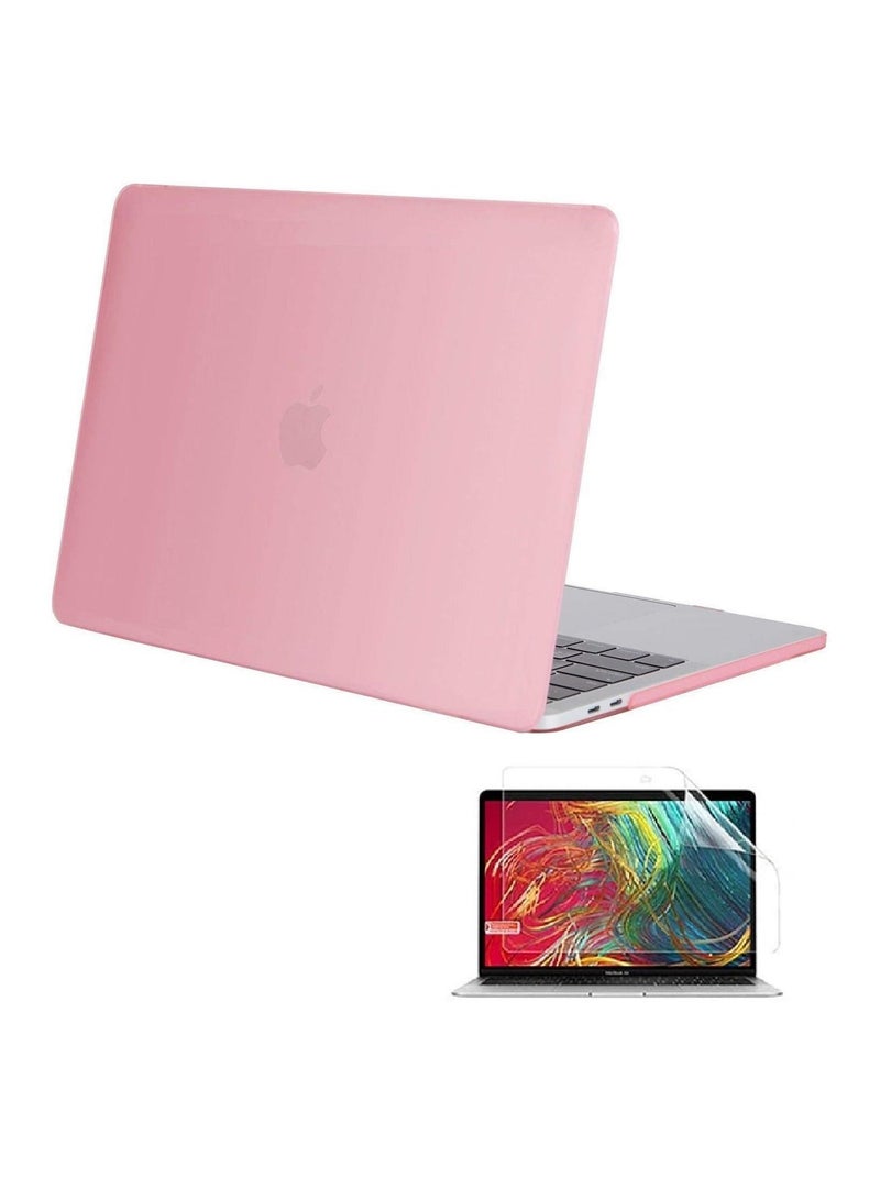 Plastic Hard Shell Case Cover with Screen Protector Compatible for MacBook New Air 13-Inch with Retina Display & Touch ID Model:- M1 A2337/A2179/A1932 Release in 2021/2020/2019/2018, Pink