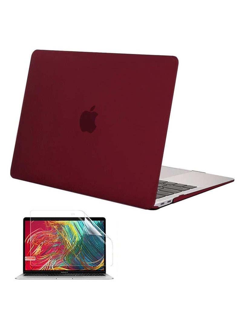 Plastic Hard Shell Case Cover with Screen Protector Compatible for MacBook New Air 13-Inch with Retina Display & Touch ID Model:- M1 A2337/A2179/A1932 Release in 2021/2020/2019/2018, Wine Red