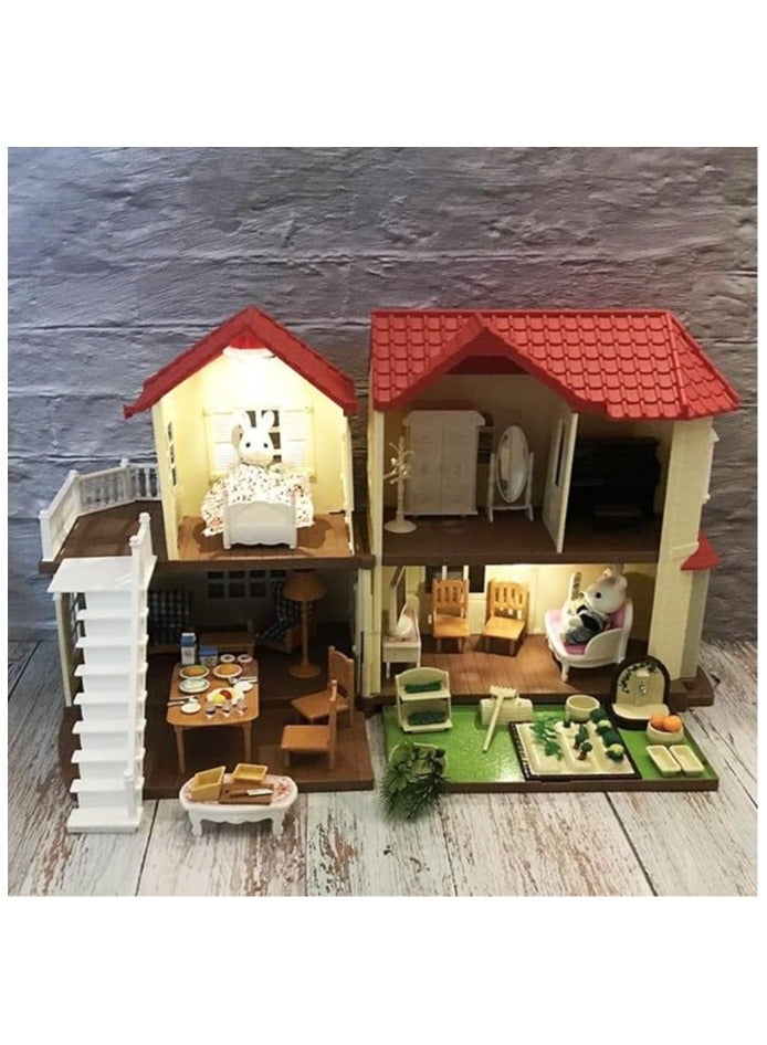 Forest Animal Family Children's Home Simulation Villa Set Castle Lighting Big House Toy Gift Box