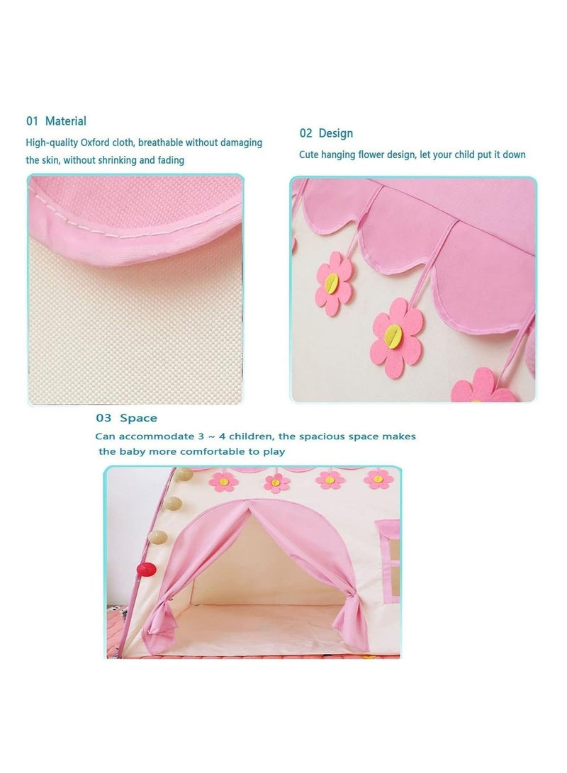 Kids Princess Tents with Ball Light, Rug for Girls Boys Kids Gift 51x51x40Inch Play Tent Princess Castle Playhouse Tent, Pink Castle for Indoor Outdoor Birthday Children Room
