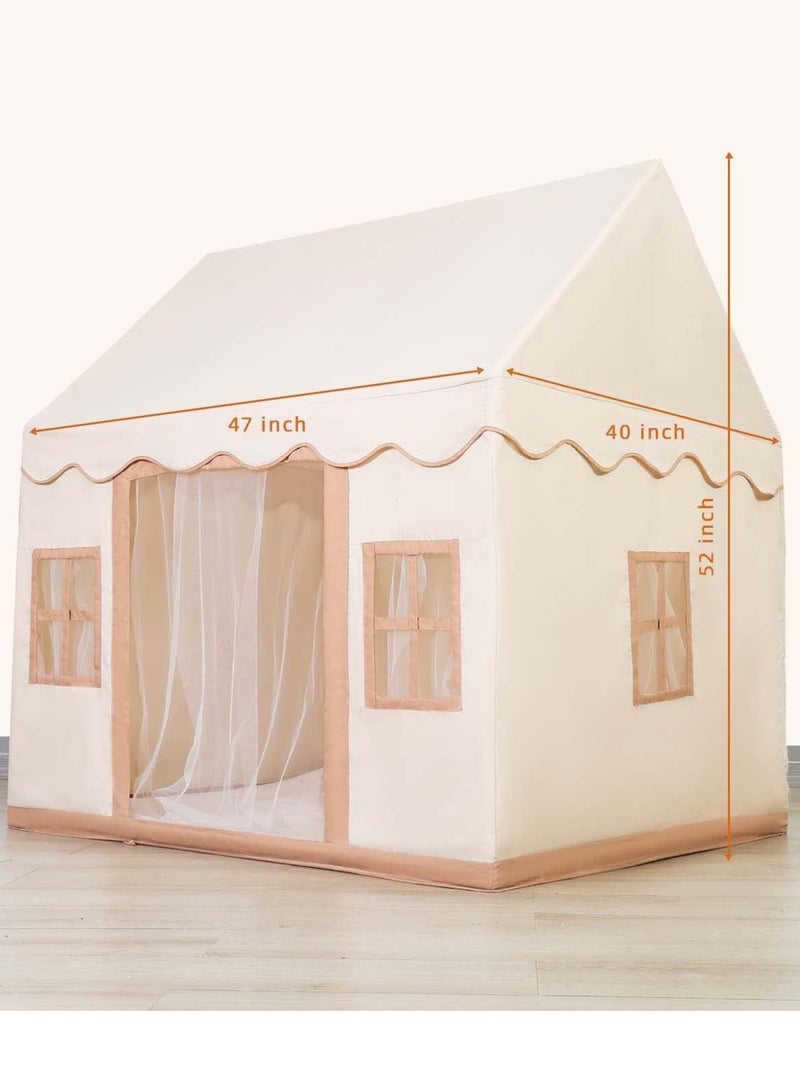 Kids Playhouse with Mat LED Star Lights Washable Foldable Play Tent with Windows Indoors Outdoors Reading Corner Activity Center For Girls Boys