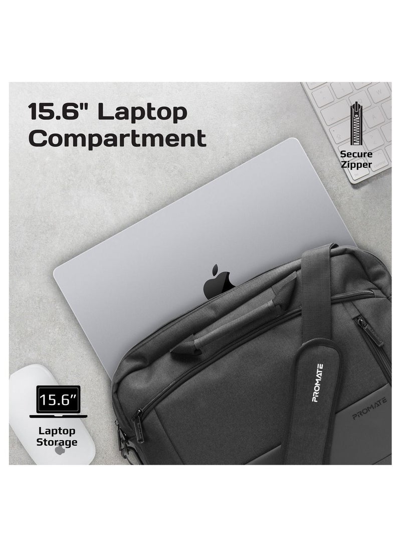 Messenger Bag, Lightweight 15.6-Inch Laptop Bag With Secure Zippers, Water-Resistance, Luggage Belt, Front Pocket And Multiple Compartments