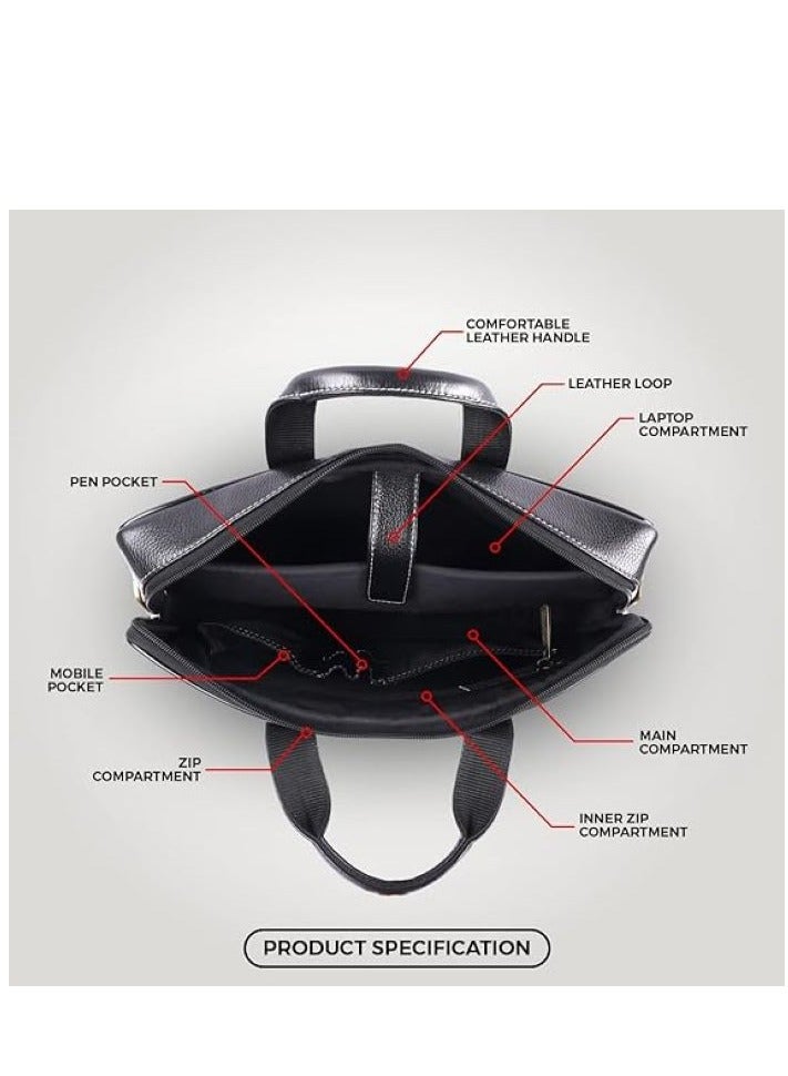 Unisex-adult Genuine Leather Messenger Bag LB105BLK Fits 14 Inch Laptop