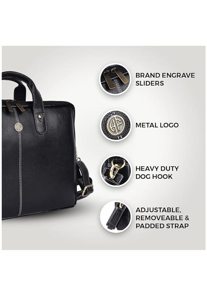 Unisex-adult Genuine Leather Messenger Bag LB105BLK Fits 14 Inch Laptop