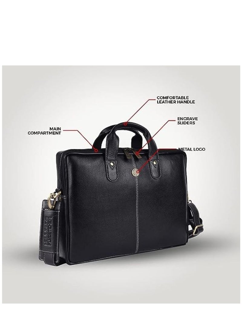 Unisex-adult Genuine Leather Messenger Bag LB105BLK Fits 14 Inch Laptop