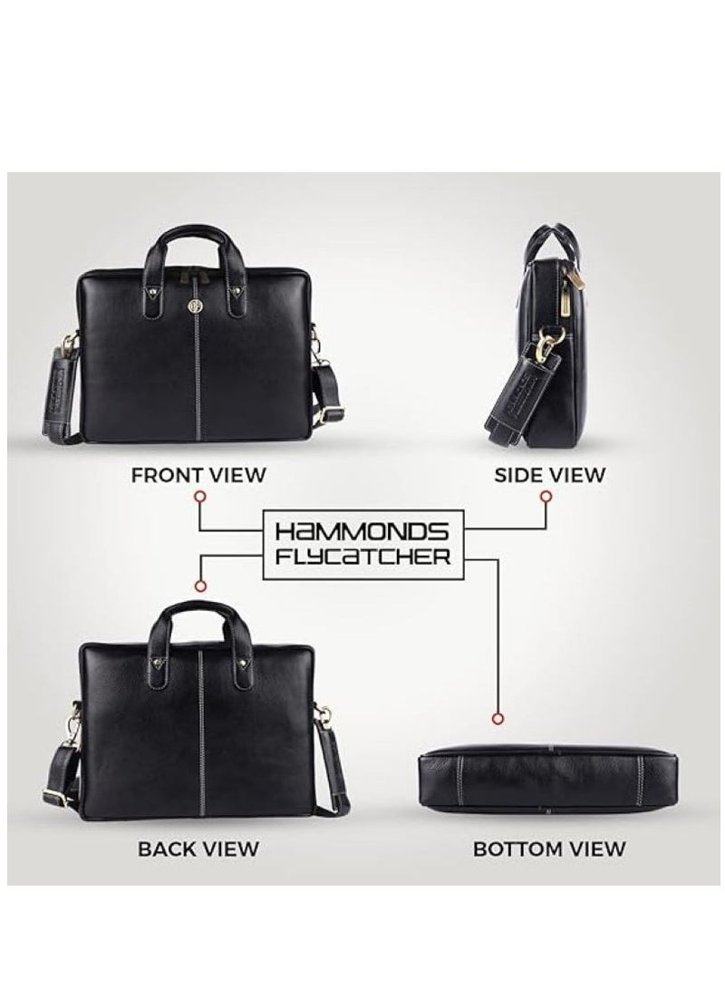 Unisex-adult Genuine Leather Messenger Bag LB105BLK Fits 14 Inch Laptop