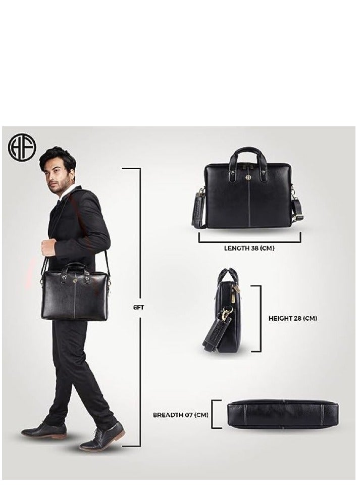 Unisex-adult Genuine Leather Messenger Bag LB105BLK Fits 14 Inch Laptop