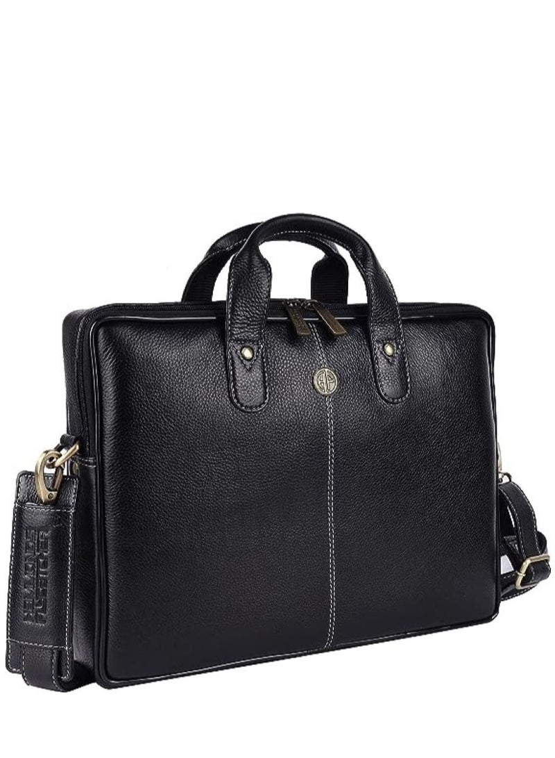 Unisex-adult Genuine Leather Messenger Bag LB105BLK Fits 14 Inch Laptop