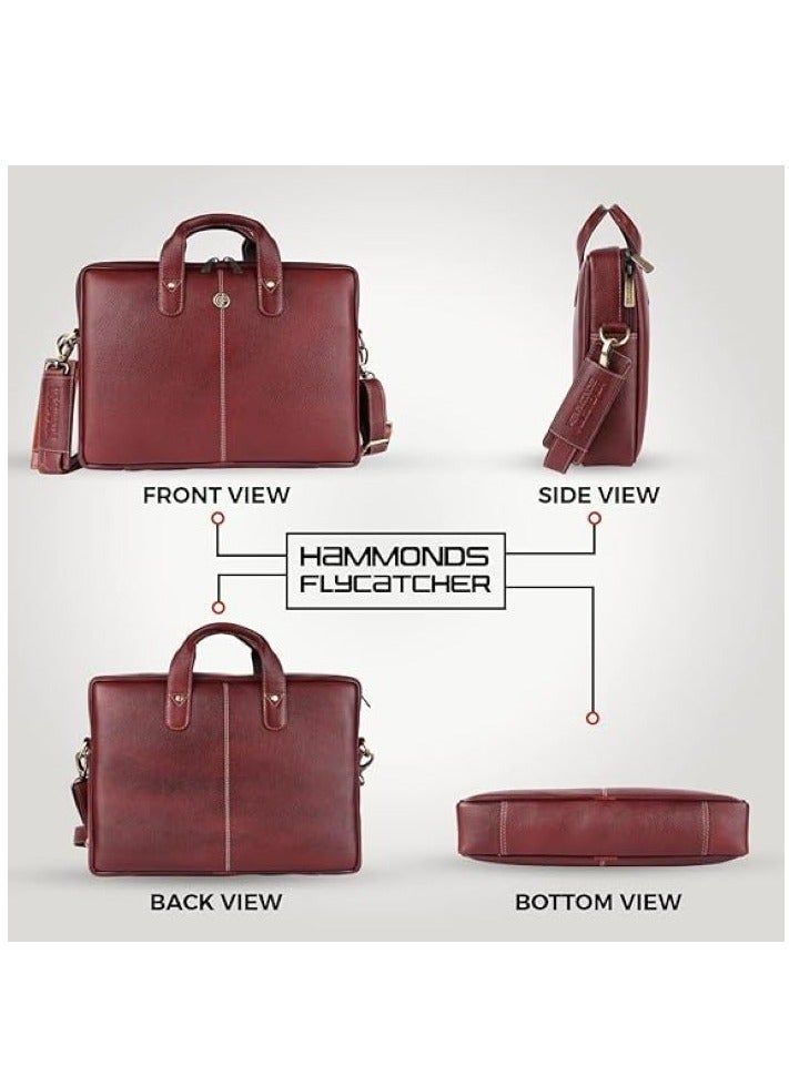 Leather Office Messenger Laptop Bag LB105BR Fits 14 Inch Laptop