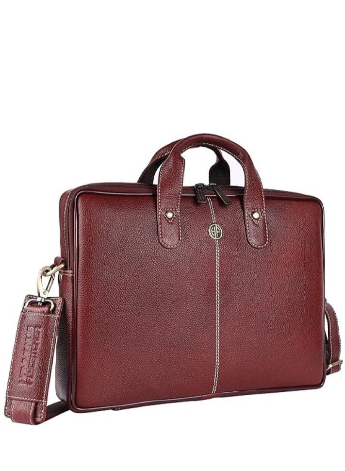Leather Office Messenger Laptop Bag LB105BR Fits 14 Inch Laptop