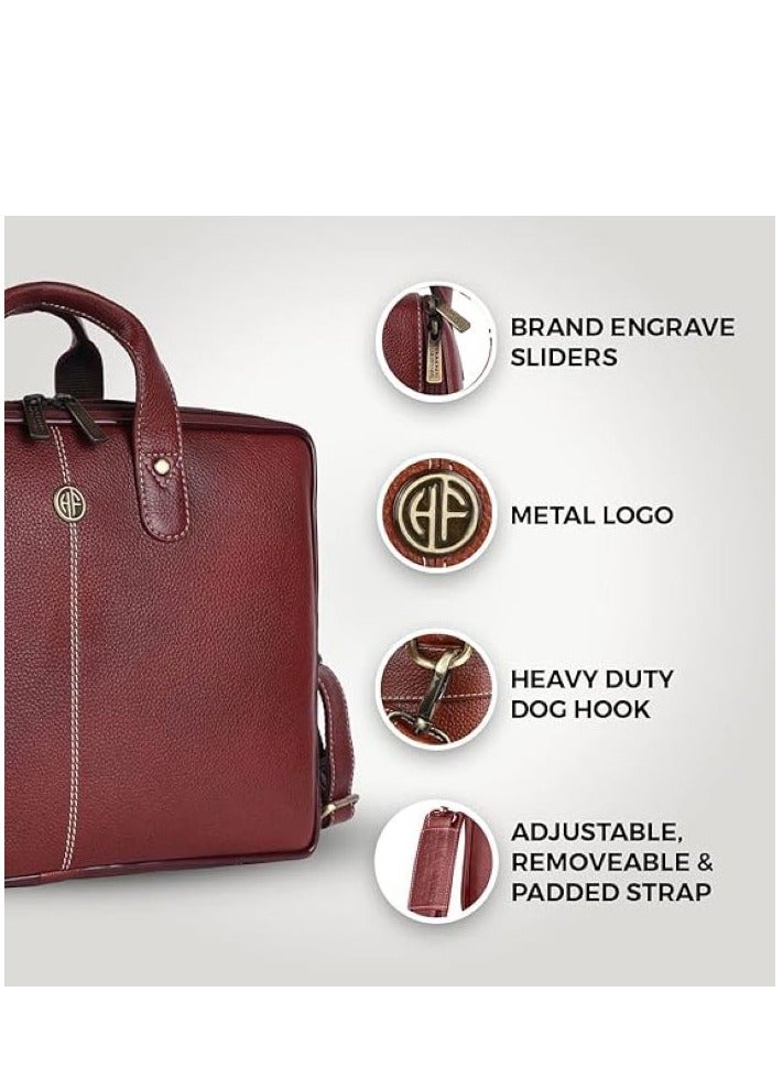 Leather Office Messenger Laptop Bag LB105BR Fits 14 Inch Laptop