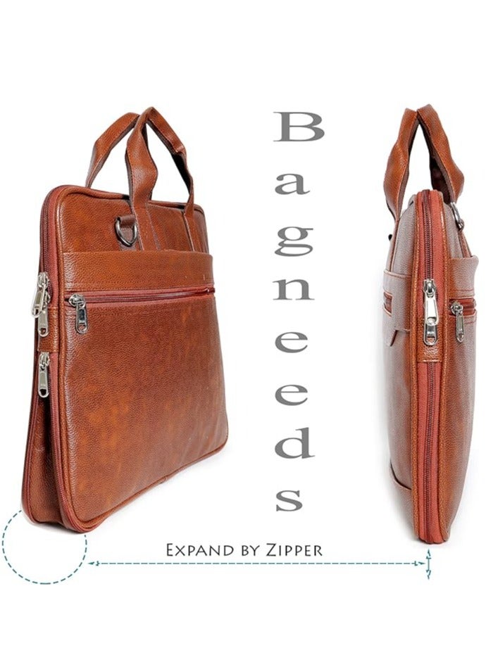 Men's Tan Synthetic Leather Briefcase Best Laptop Messenger Bag Satchel for Men