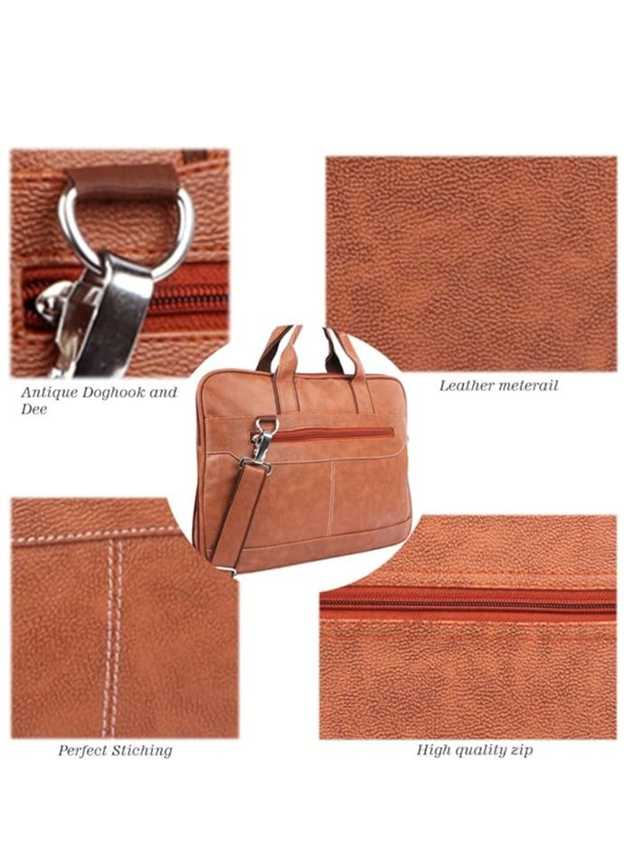 Men's Tan Synthetic Leather Briefcase Best Laptop Messenger Bag Satchel for Men