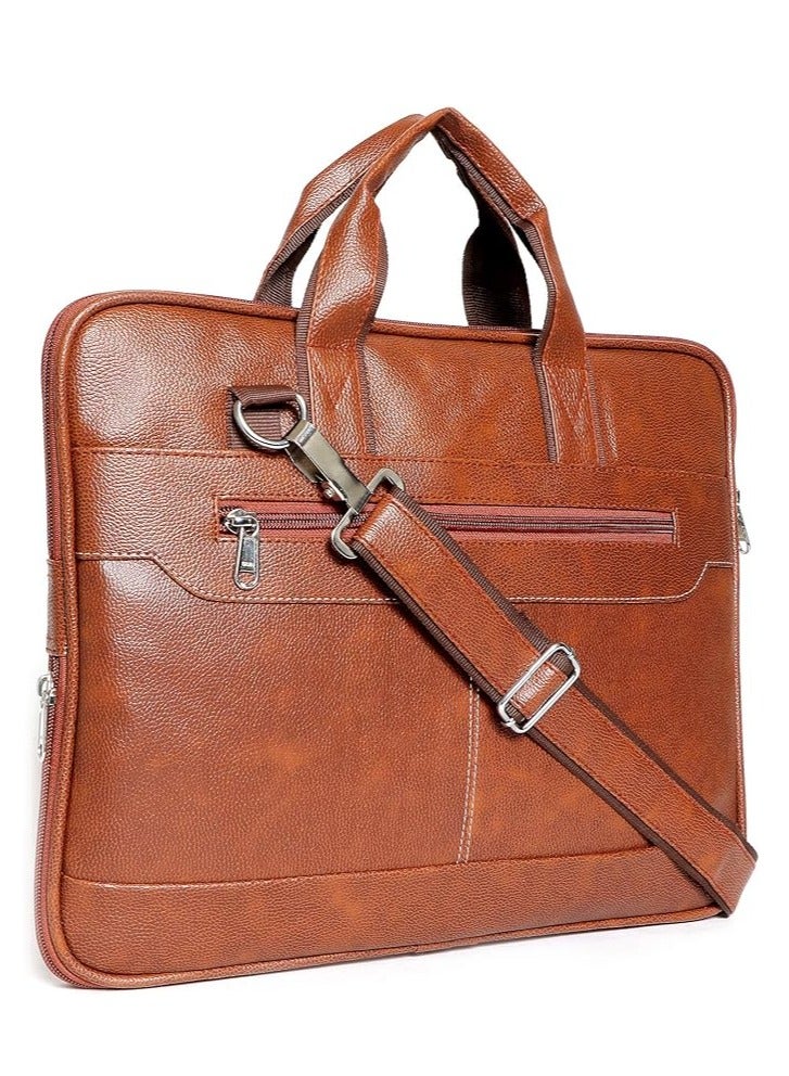 Men's Tan Synthetic Leather Briefcase Best Laptop Messenger Bag Satchel for Men
