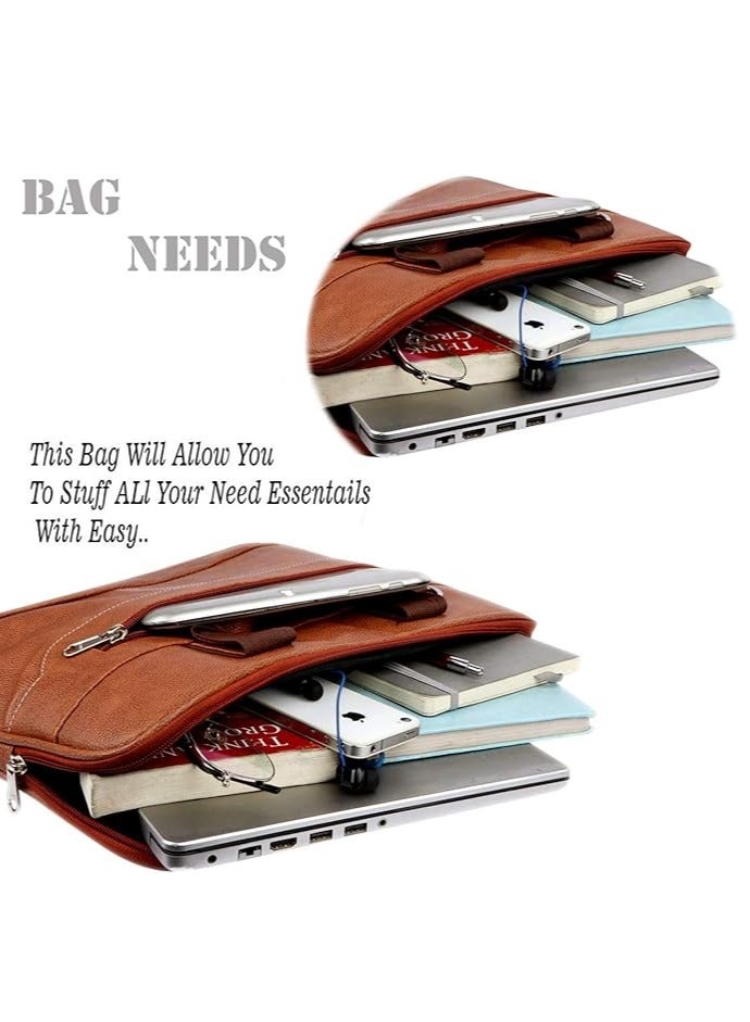 Men's Tan Synthetic Leather Briefcase Best Laptop Messenger Bag Satchel for Men